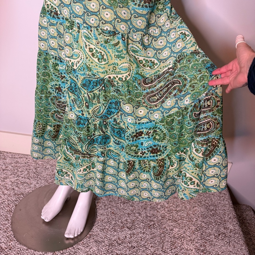 EMMA JAMES Flowy Boho Maxi Skirt Paisley Earthy Summer Spring Sage Green Size 6 - Picture 5 of 11